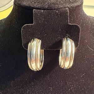 Elegant Vintage 925 Silver Hoop Earrings with Brass Rope Inlay